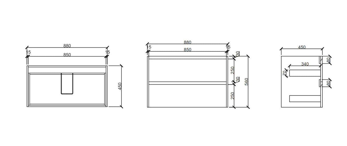 HERA MDF Wall Hung Vanity Cabinet Tas Oak (All Sizes)