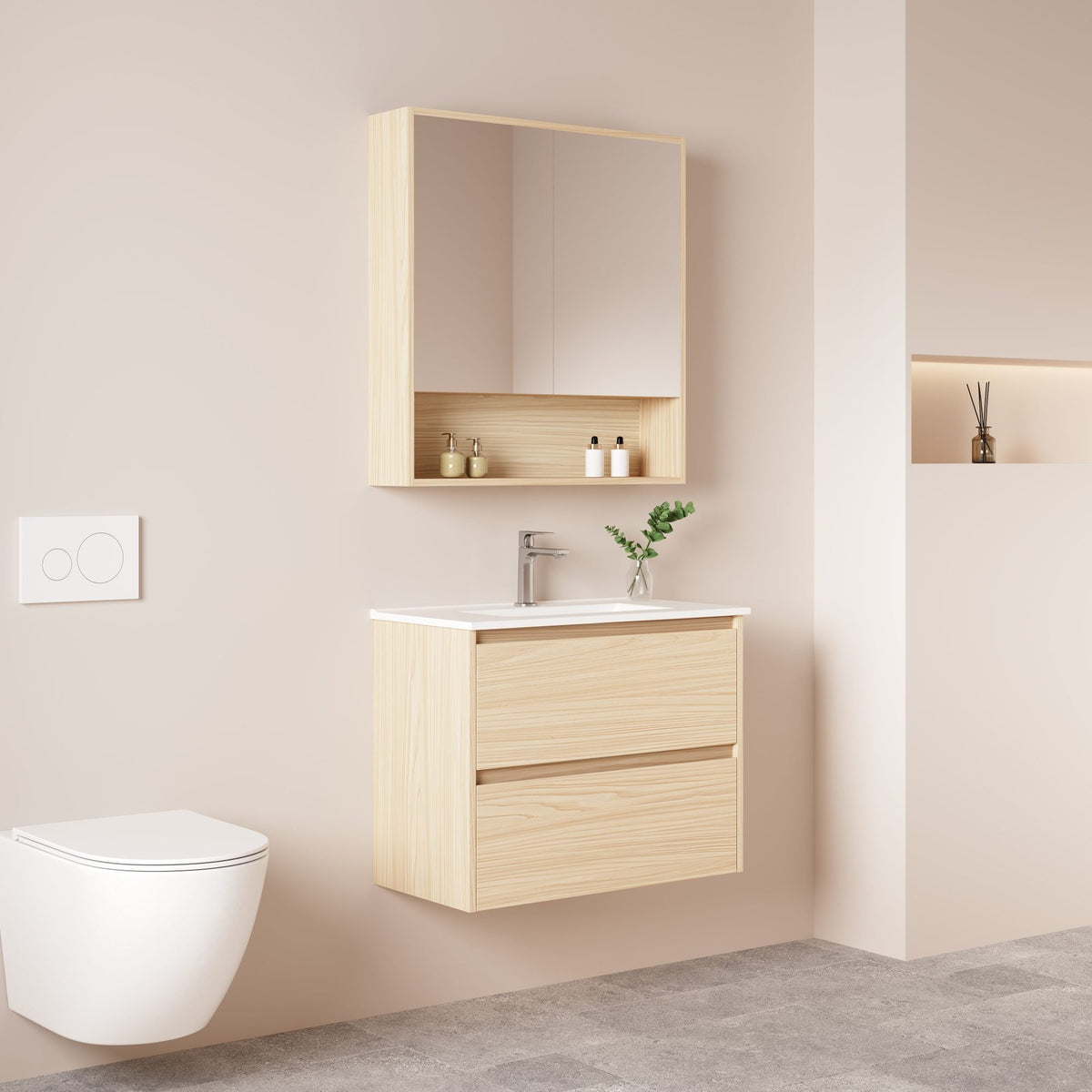 HERA MDF SLIM Wall Hung Vanity Cabinet Tas Oak