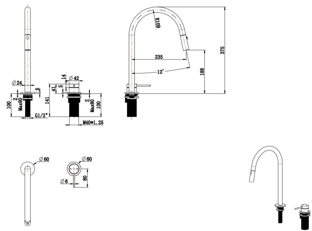 Mica Pull-Out Hob Mixer Set