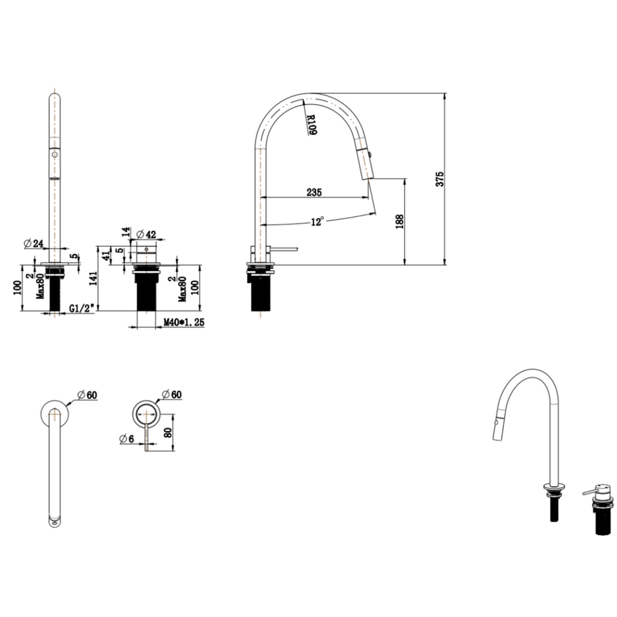Mica Pull-Out Hob Mixer Set