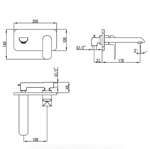 Kara Wall Basin Mixer - Technical Drawing