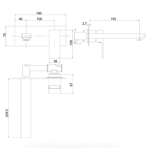 Ceram Wall Basin Mixer - Technical Drawing
