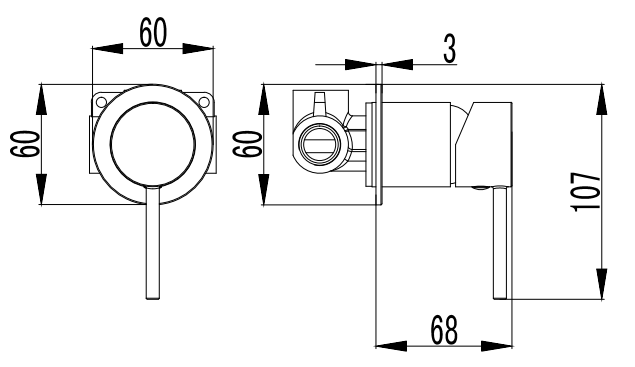 Hali Wall Mixer 60mm Cover Plate - Brushed Gun Metal Technical Drawing