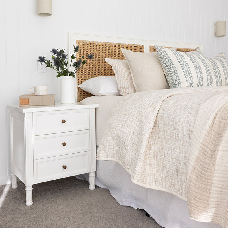 Hampton Cane Bedside Table – 3 Drawer – Whitley - 0.57m