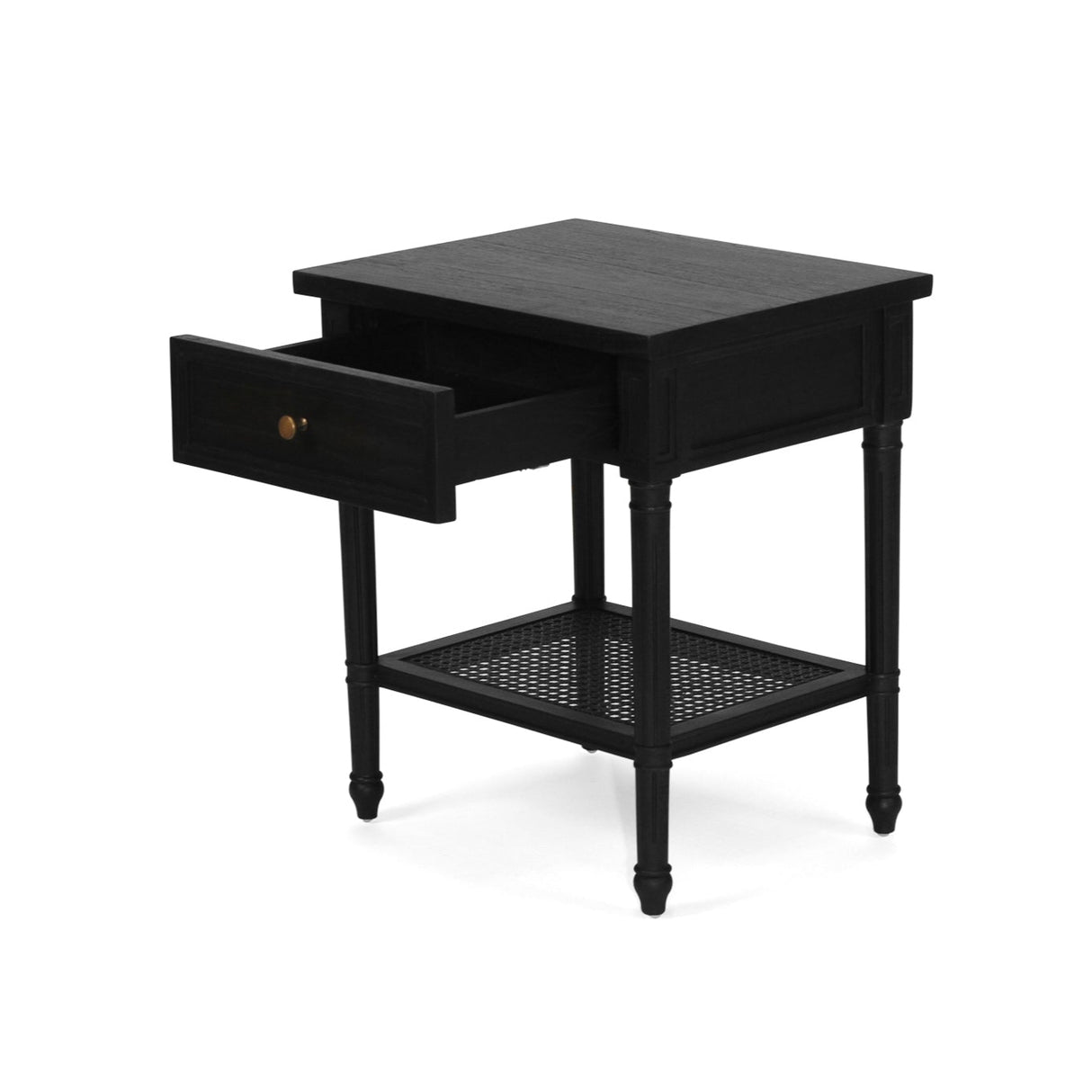 Hampton Cane Mindi Wood Bedside Table – Black - 0.57m