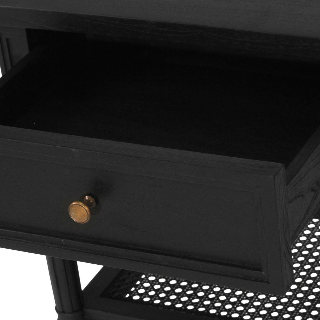 Hampton Cane Mindi Wood Bedside Table – Black - 0.57m