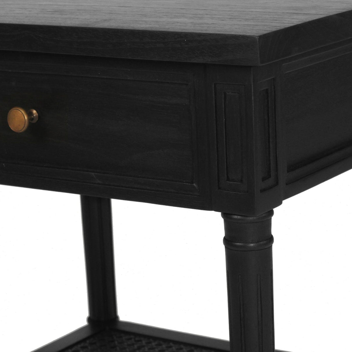 Hampton Cane Mindi Wood Bedside Table – Black - 0.57m