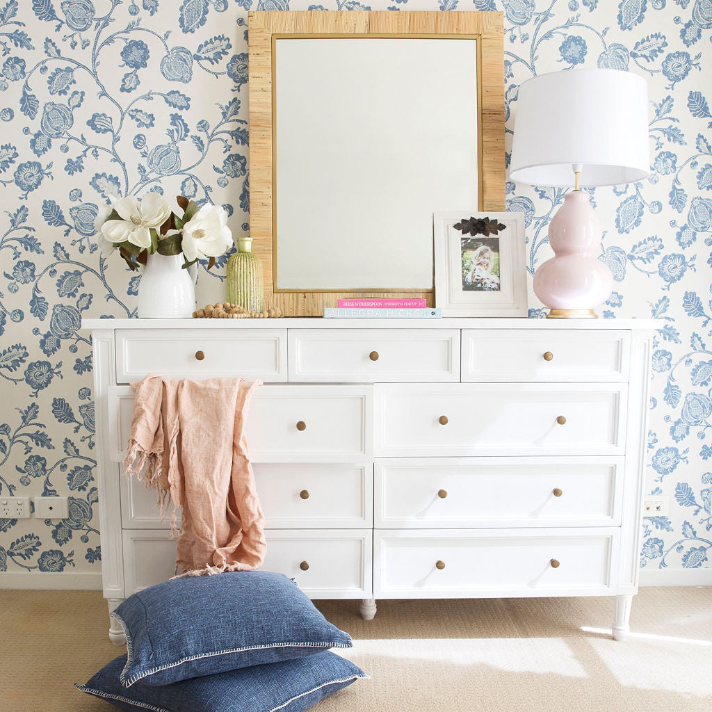 Hampton Dresser - Weathered Oak with Nine Drawers - 1.54m – White