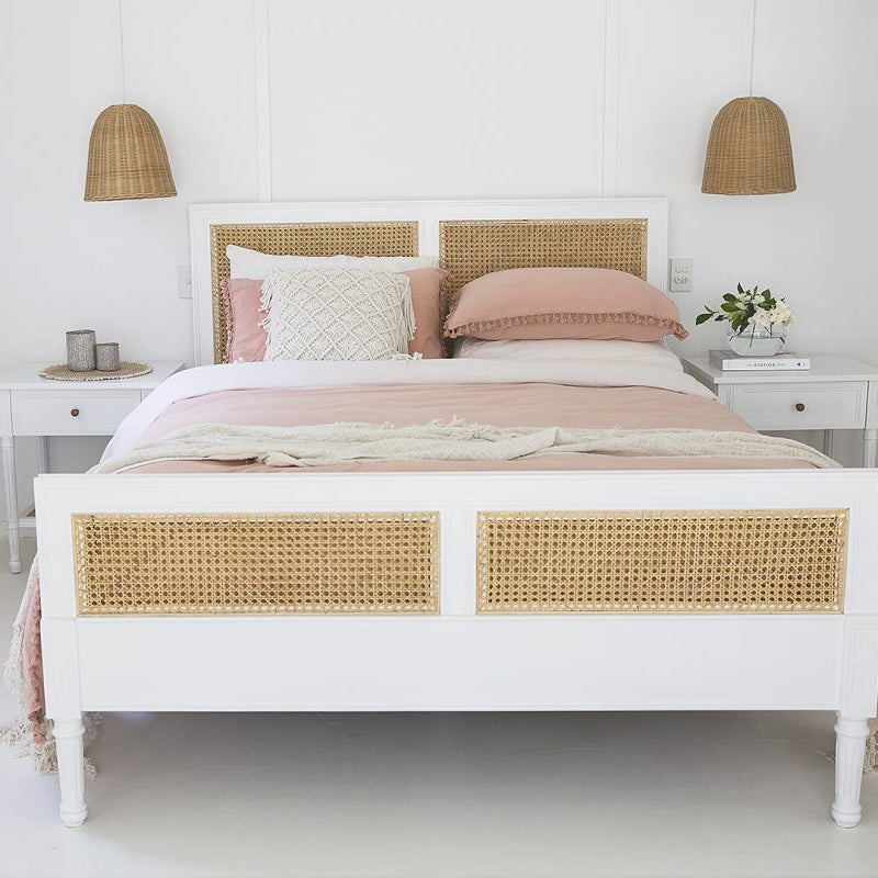 Hampton Mahogany Cane Bed – Queen Size – White - 1.65m