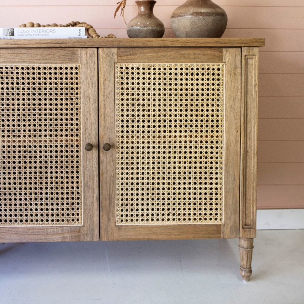 Hampton Weathered Oak Cane Four Door Sideboard - 2.04m