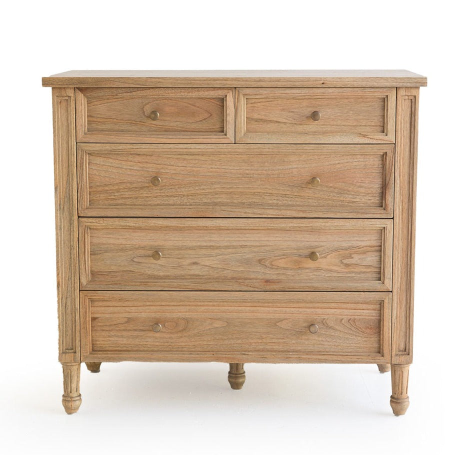 Hampton Weathered Oak Dresser – 5 Drawer – 1m