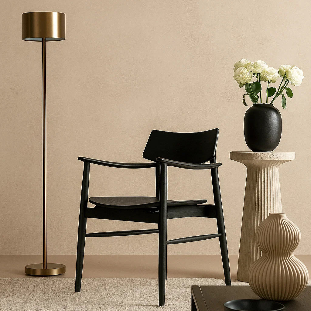 Harlow American Oak frame Dining Armchair – Black with Timber Seat