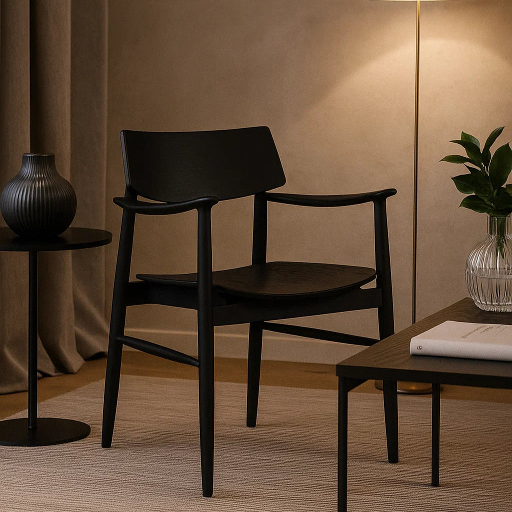 Harlow American Oak frame Dining Armchair – Black with Timber Seat
