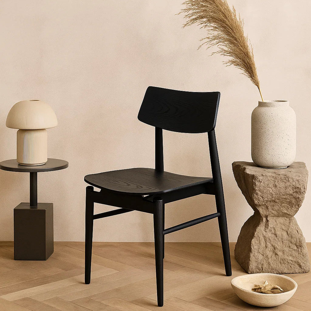 Harlow Black American Oak Dining Chair – Black with Timber Seat