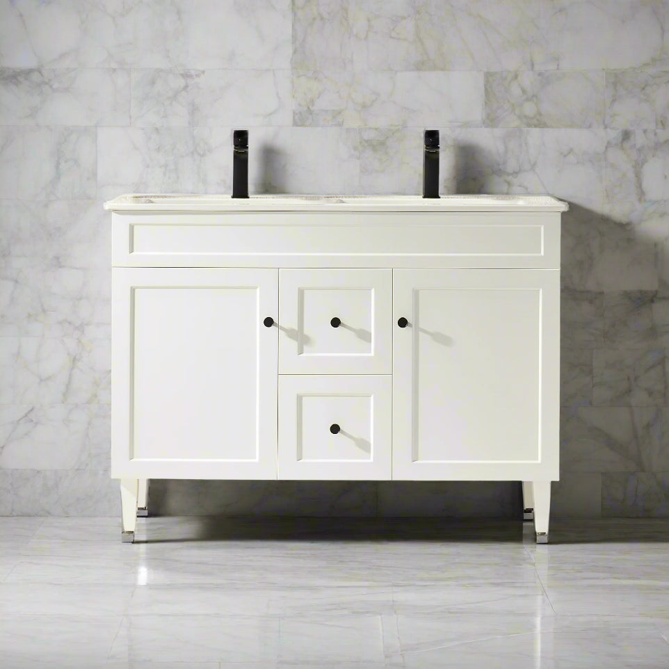 Harrington Floor PVC Cabinet Vanity 1200mm (Matte White) (Double Bowl)