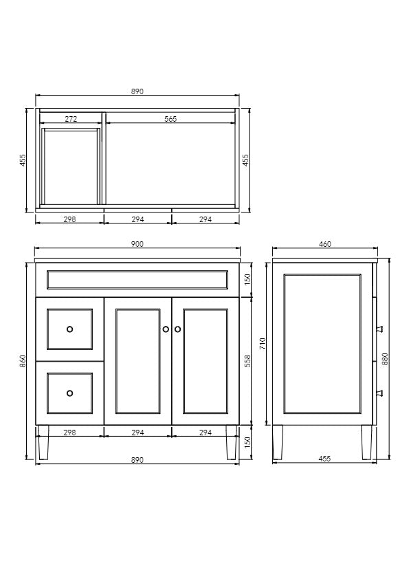 Harrington Freestanding PVC Vanity 900mm (Matte Black) drawing