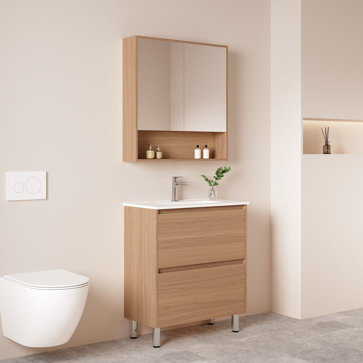 Hera Vanity Floor Standing-MDF-Slim Cabinet-Elegant Oak 750mm - 03