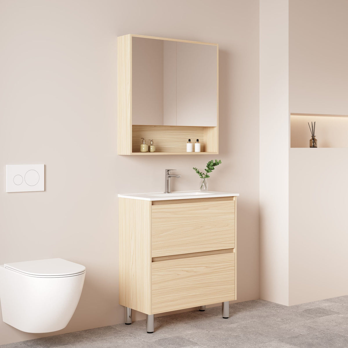 Hera Vanity Floor Standing-MDF-Slim Cabinet-Tas Oak 750mm - 03