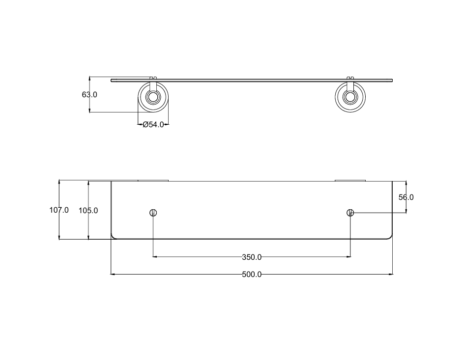 IKON Clasico Glass Shelf - Technical Drawing