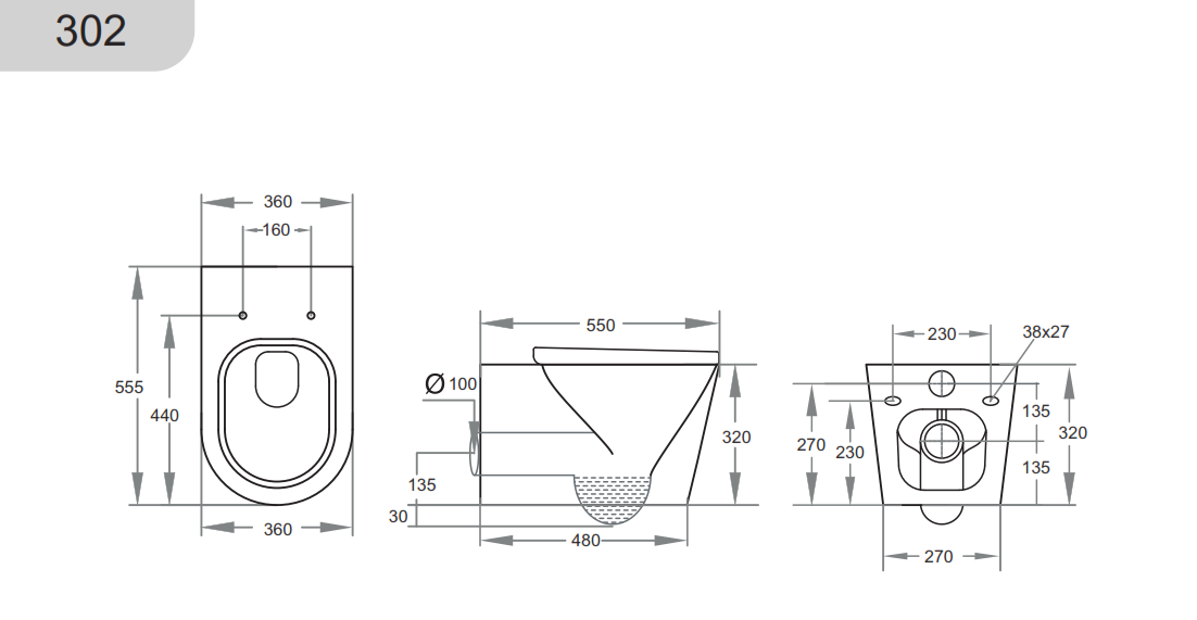 Avery Box Rim Wall Hung Gloss White Toilet