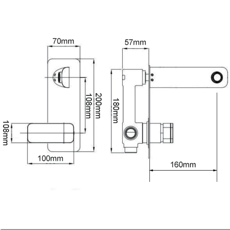 IVANO Bathtub Basin Wall Mixer With Spout - Chrome Technical Drawing