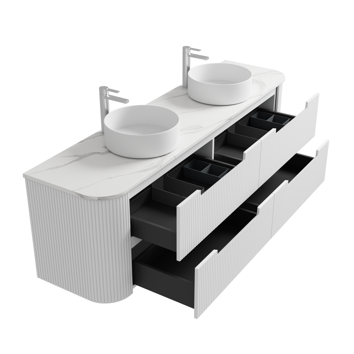 CURVA Wall Hung Fluted Curved Vanity Matte White (All Sizes)