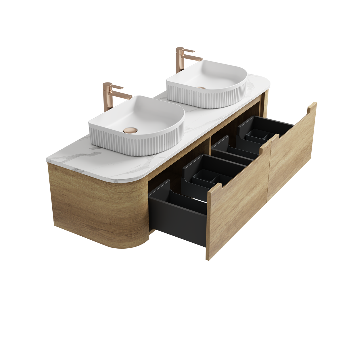 CARITA Wall Hung Curved Vanity Oak (All Sizes)