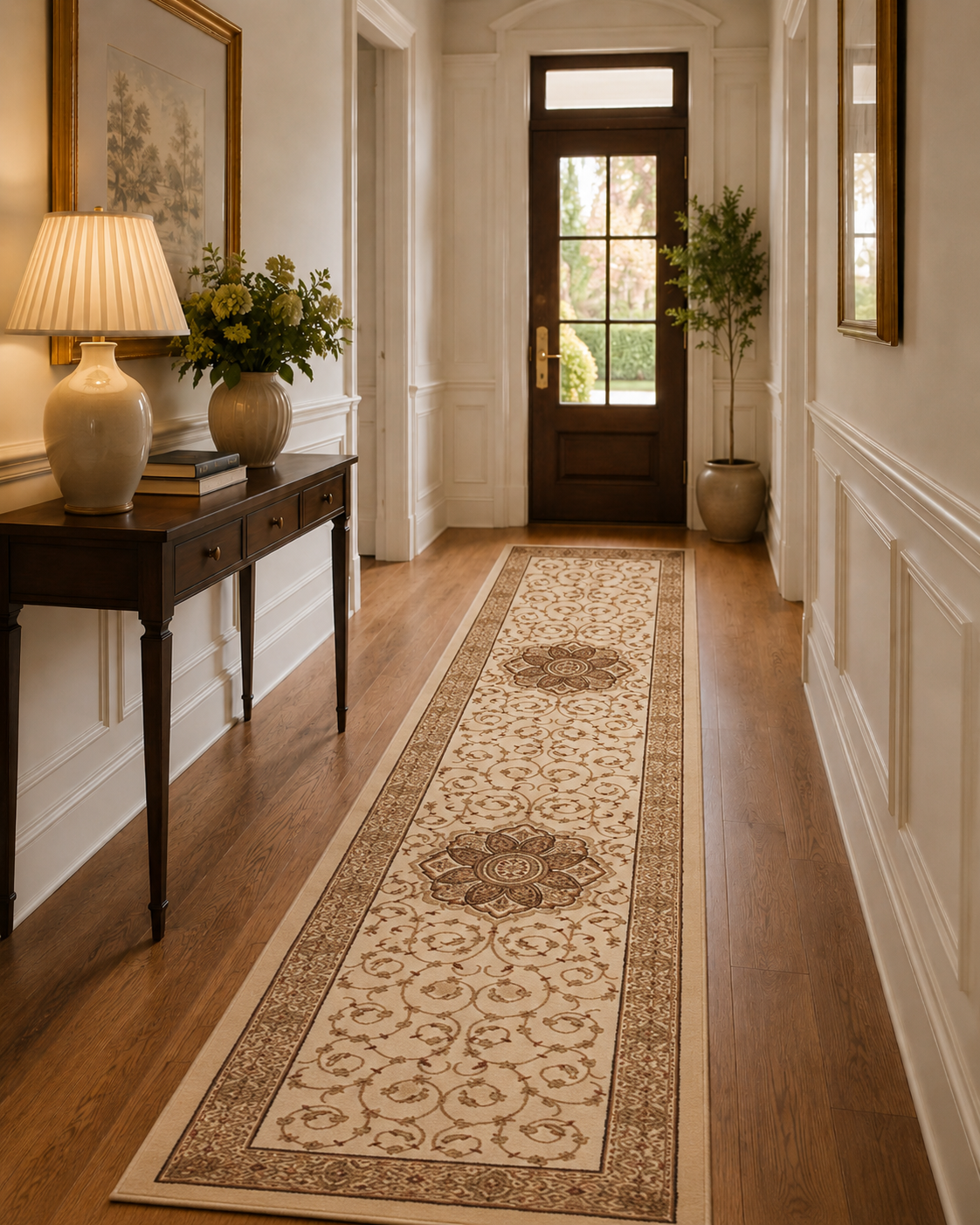 Istanbul Medallion Classic Pattern Runner Rug Ivory