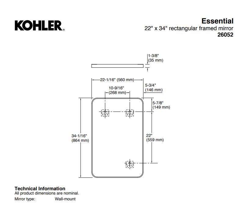 KOHLER Essential Rectangle Framed Decorative Mirror