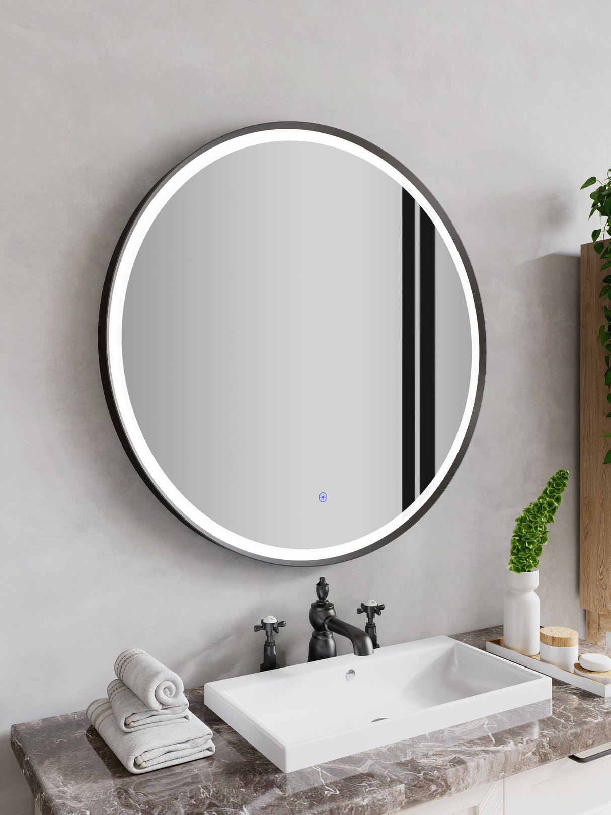 Firenze Round Front-Lit LED Frosted Mirror (800x800mm)
