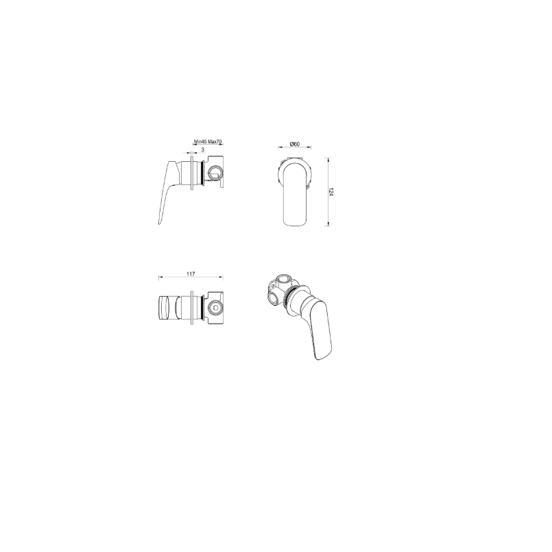 Kaza Shower Mixer – Round Plate – TRIM KIT ONLY