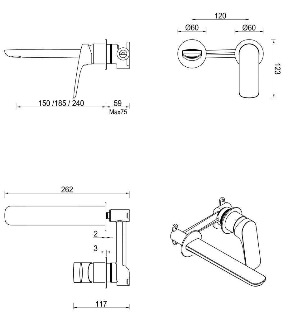 Kaza Wall-Spout Combo - 2P - TRIM KIT
