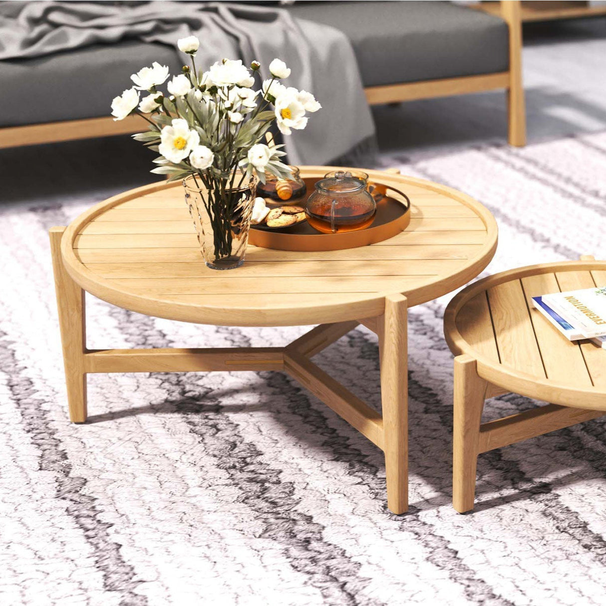 Kingston Outpost Teak Round Coffee Table - Natural - 0.8m