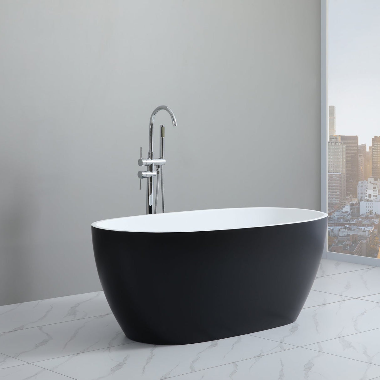 Stella Freestanding Bathtub with Non-Overflow (Matte Black & White) (1500/1700mm) - Clearance