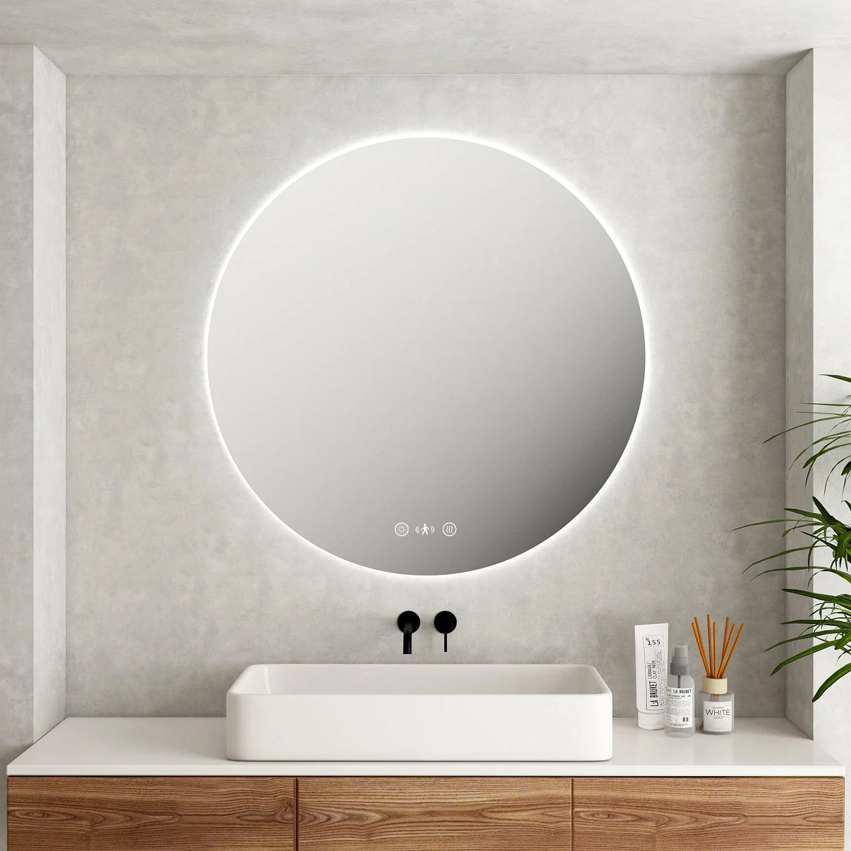 LUNA LED Round Frameless Mirror