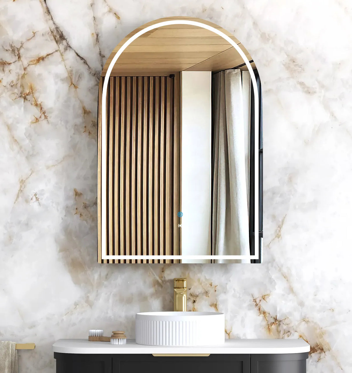 ARCHIE Font-Lit LED Black Oak Shaving Cabinet W600xH900mm