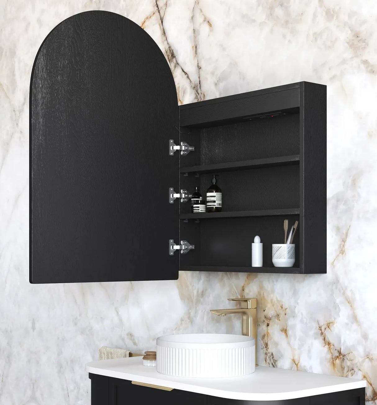 ARCHIE Font-Lit LED Black Oak Shaving Cabinet W600xH900mm