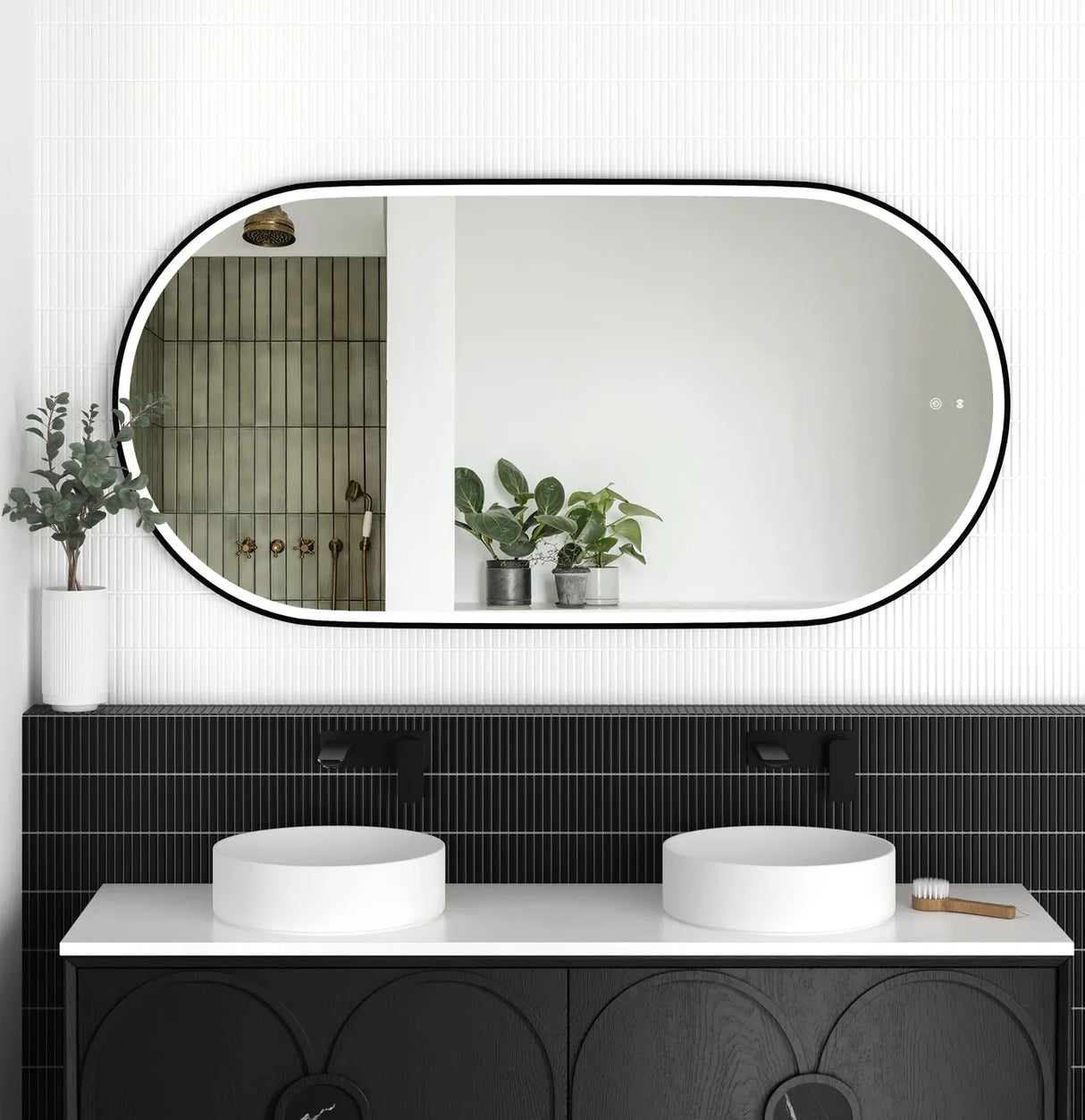 NOOSA Back-Lit LED Oval Metal Frame Mirror 1500x750mm Matte Black