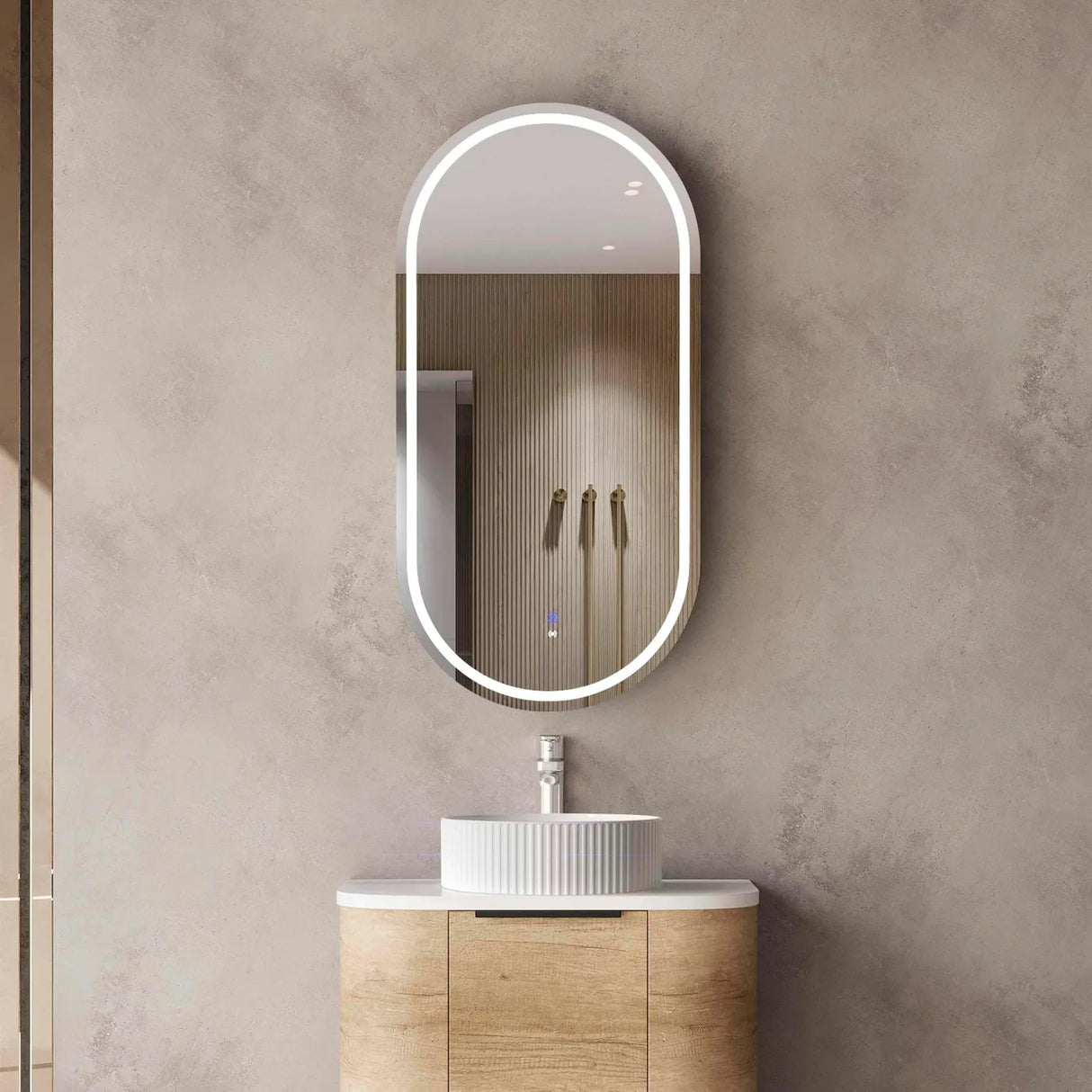 NOOSA Front-Lit LED Natural Oak Shaving Cabinet W450xH900mm