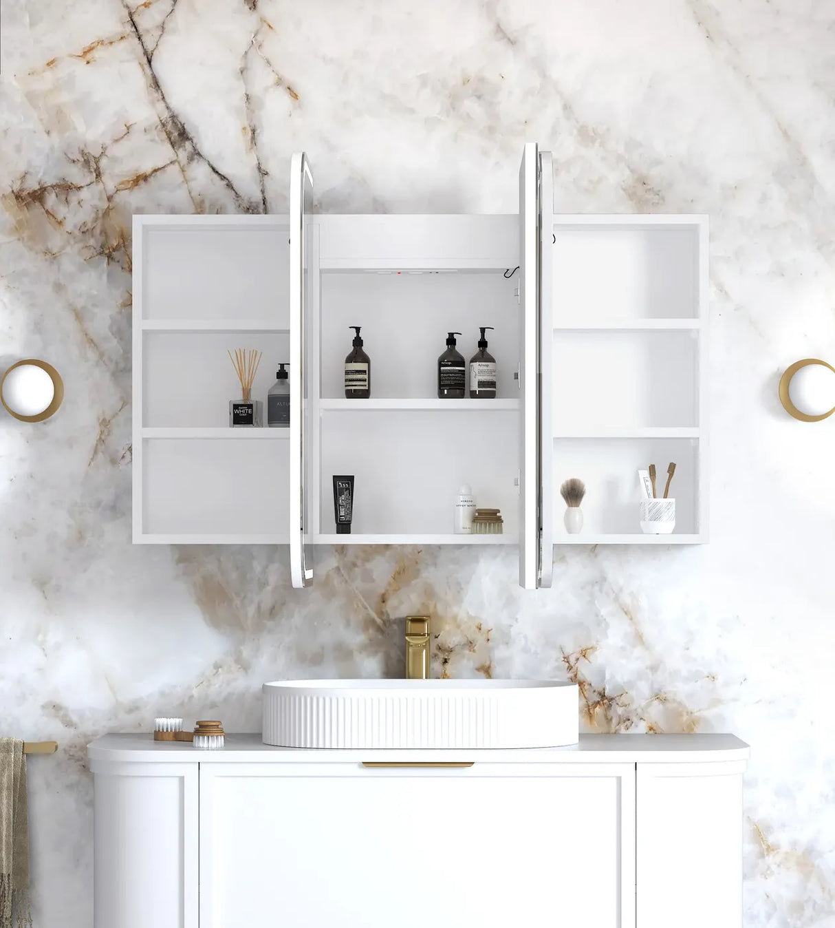 LED NEWPORT Shaving Cabinet 1200mm Matte White (3 Colour Function)