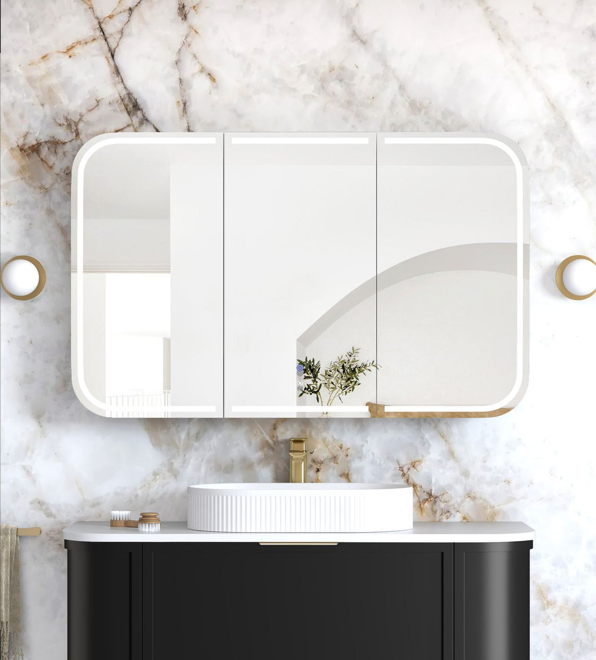 LED NEWPORT Shaving Cabinet 1200x750mm Black Oak-Premium Edition