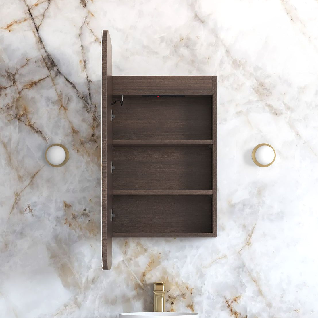 LED NEWPORT Shaving Cabinet 900mm Sable Walnut - Premium Edition