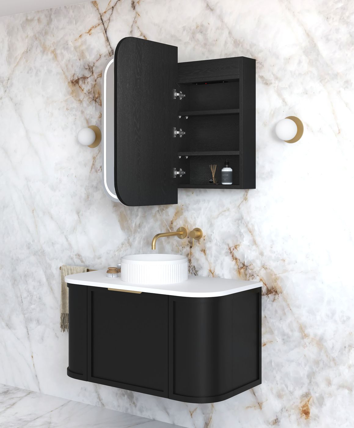 LED NEWPORT Shaving Cabinet 900x750mm Black Oak - Premium Edition