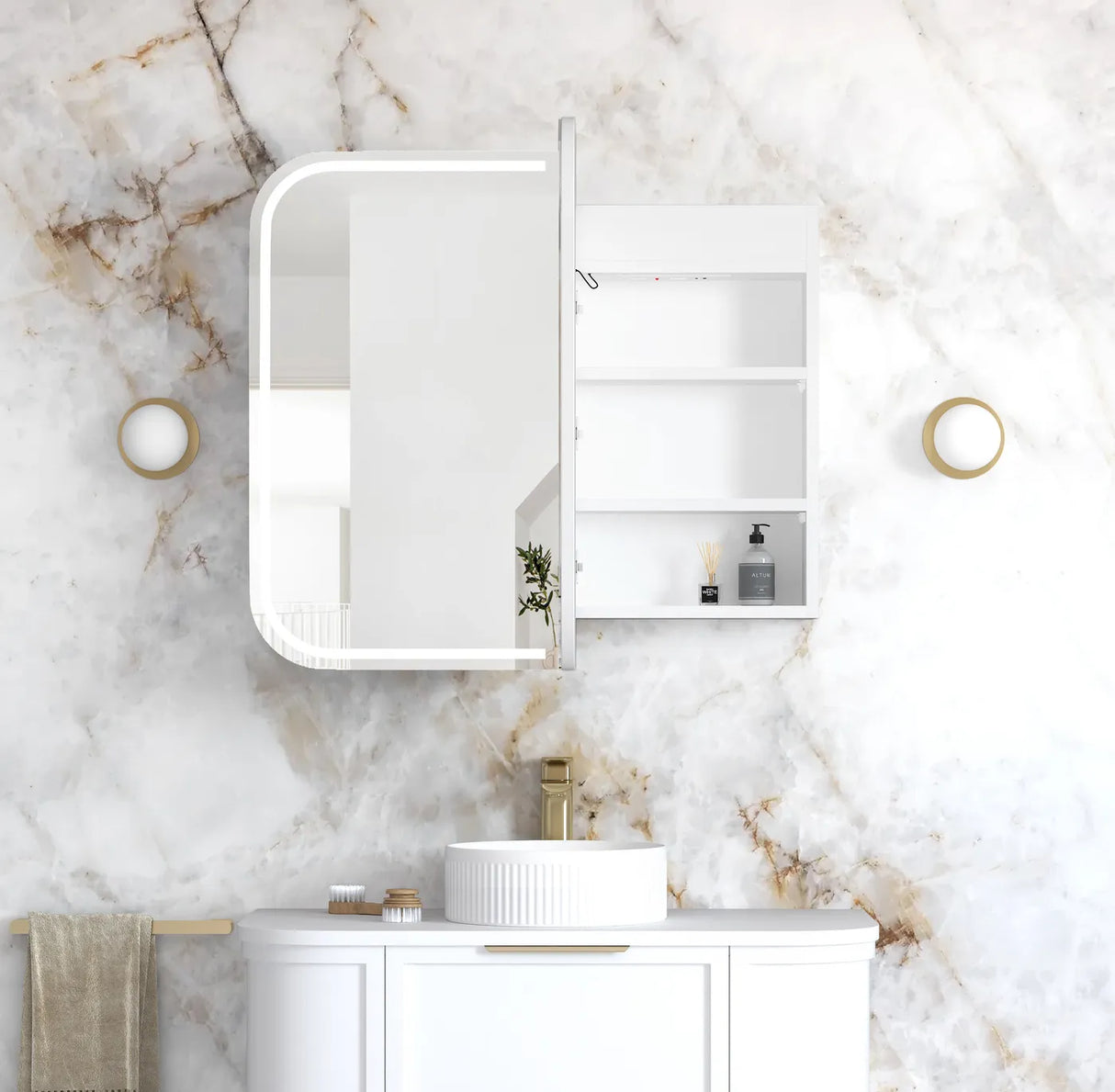 LED NEWPORT Shaving Cabinet 900x750mm Matte White (3 Colour Function)