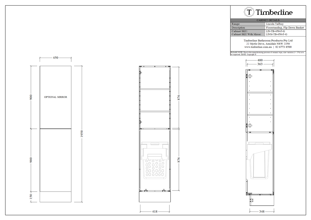 Timberline LINCOLN Custom Tall Boy (All Sizes) (Mirror/ Without Mirror)