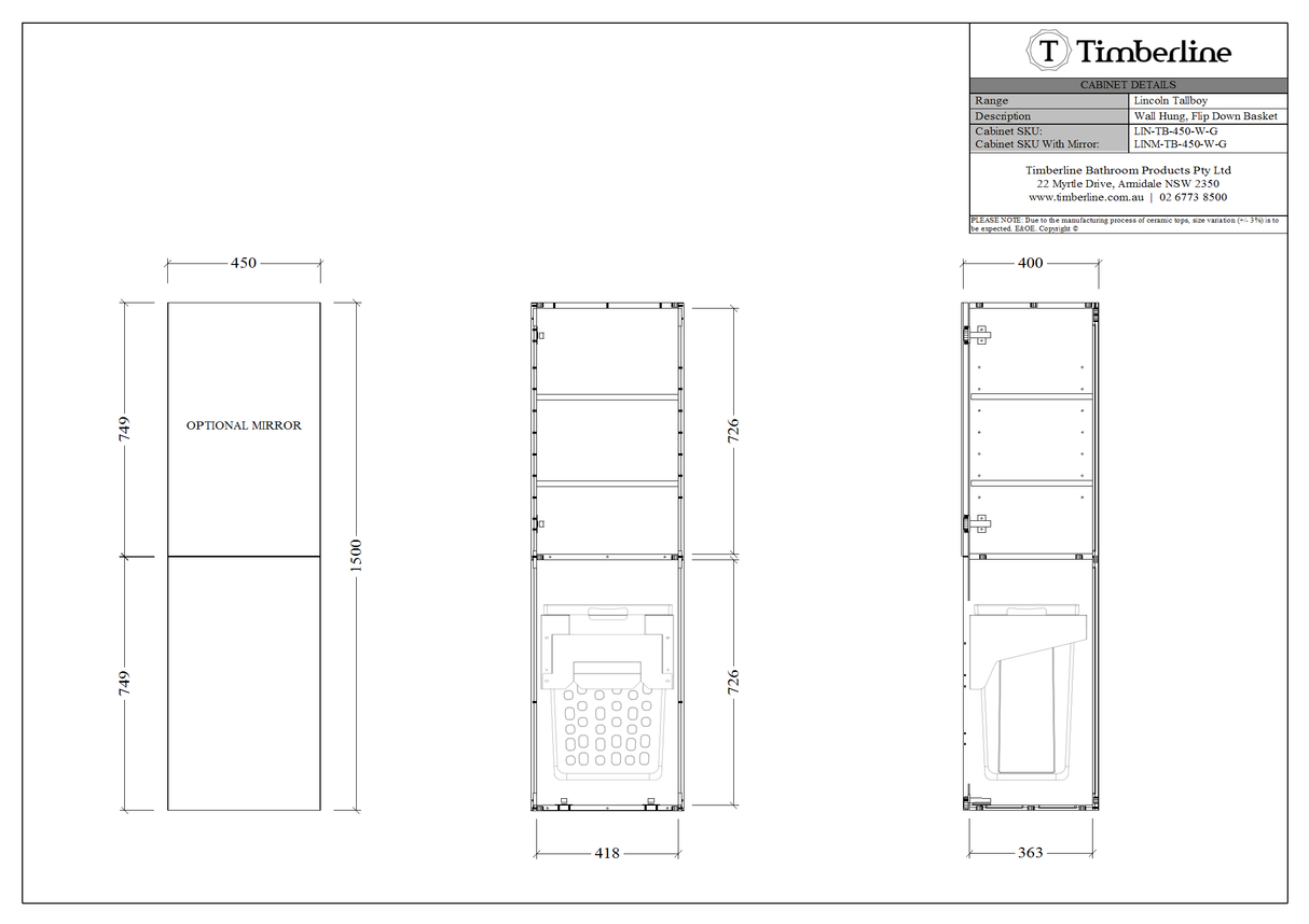 Timberline LINCOLN Custom Tall Boy (All Sizes) (Mirror/ Without Mirror)