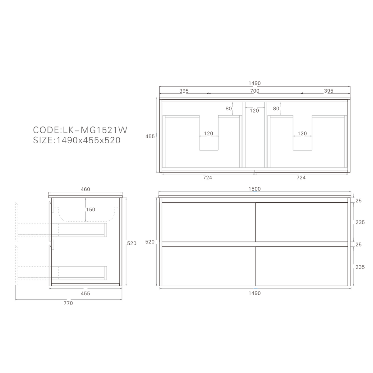 Lukka Gladstone Plywood Wall Hung Vanity - Sandy Oak (All Sizes)