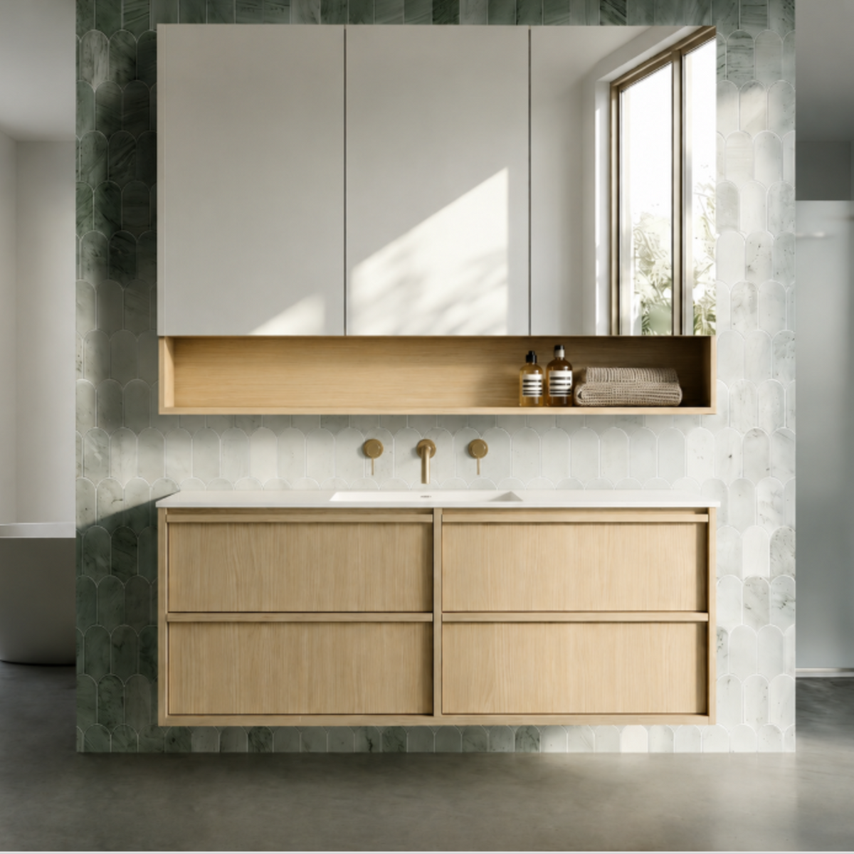 Lukka Ridgewood Plywood Wall Hung Vanity - Sandy Oak (All Sizes)