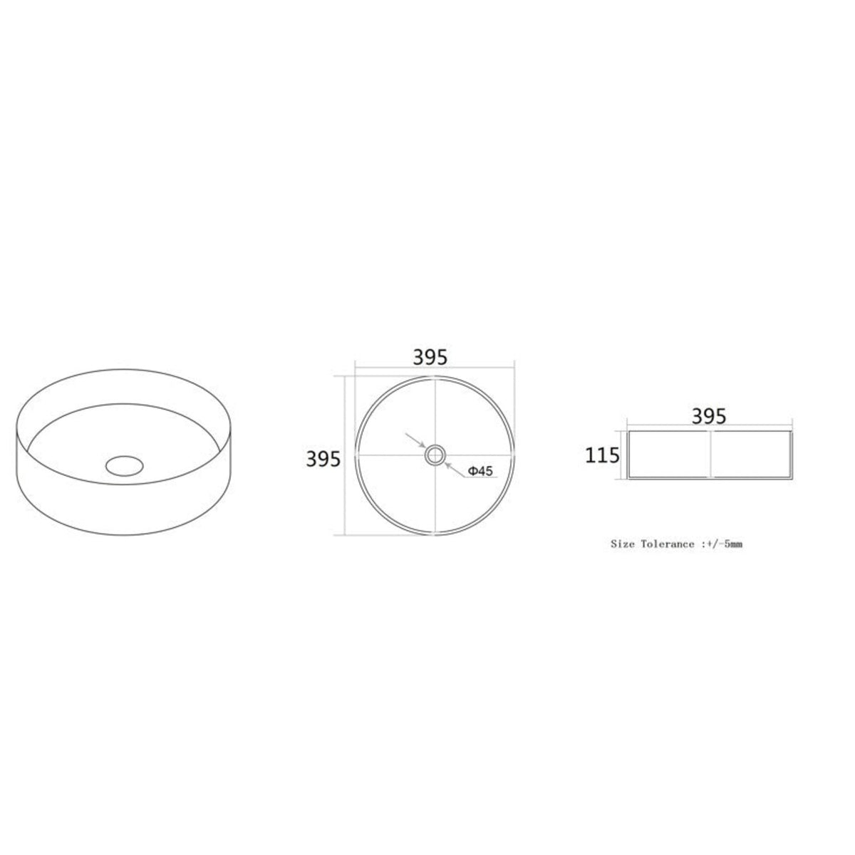 Lukka Olley Matte White Ceramic Basin (Round: 394x394x115)