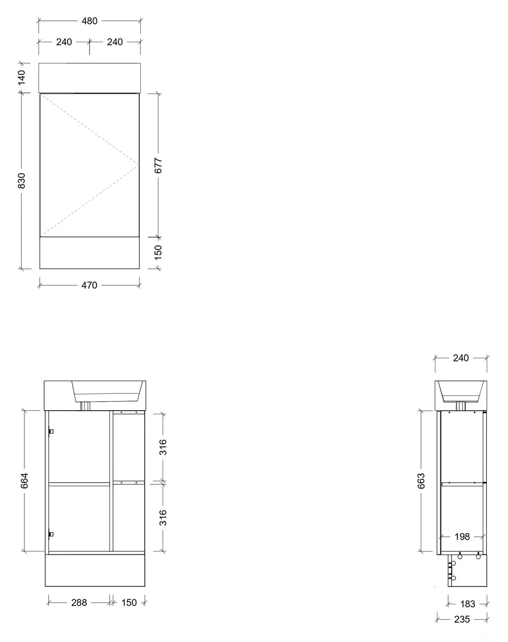 Timberline LOTTIE Mini Floor Standing Vanity (480mm)